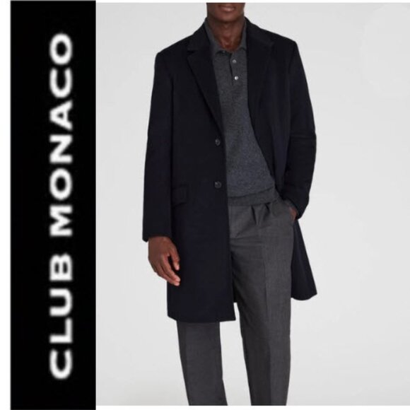 Club Monaco Men's Black Wool Coat Trench Size Medium - 38, Classic Design, - Picture 1 of 16